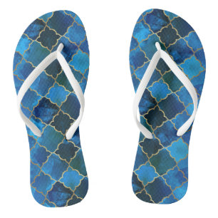 Sapphire Gemstone & Gold Moroccan Tile Pattern Jandals