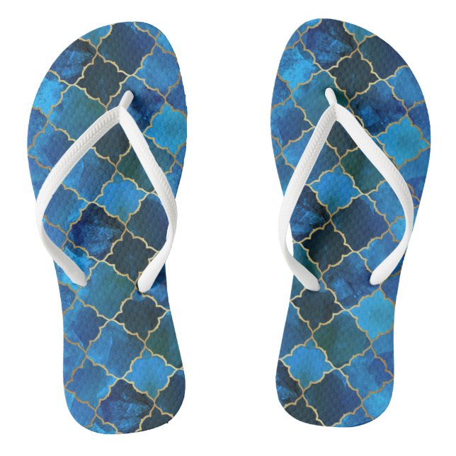 Sapphire Gemstone & Gold Moroccan Tile Pattern Jandals (Footbed)