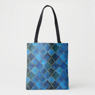 Sapphire Gemstone & Gold Moroccan Tile Pattern Tote Bag