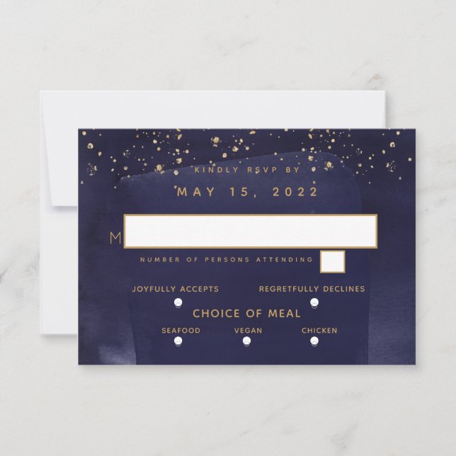 Sapphire & Gold Wedding 3 Meal Choice RSVP (Front)