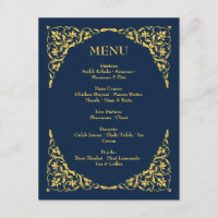 Sapphire Grace Royal Blue and Gold Wedding Menu