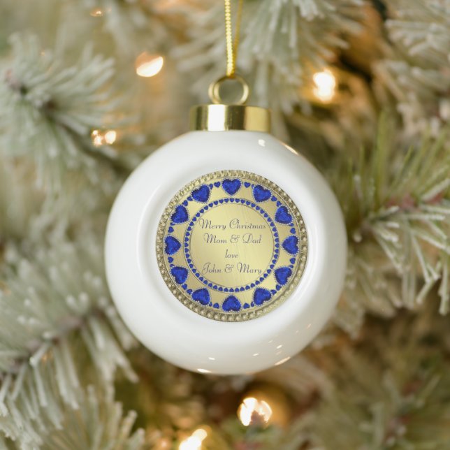 Sapphire HeartGold Christmas Ceramic Ornament (Tree)