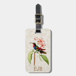 Sapphire Hummingbird Vintage Art Monogram Luggage Tag