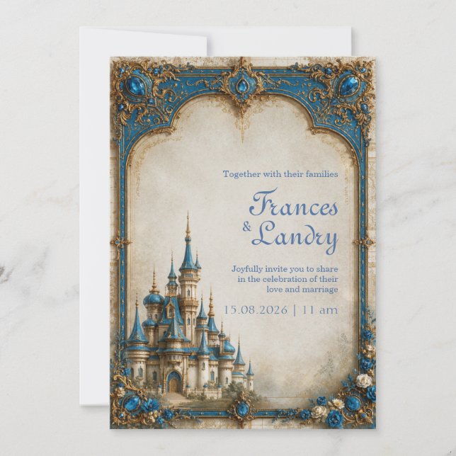 Sapphire Jewel Castle Wedding Invitation (Front)