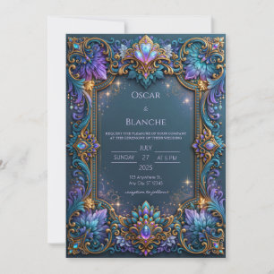 Sapphire Jewel Filigree Wedding Invitation