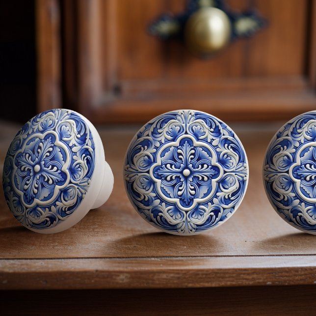 Sapphire Lisbon Patterned Ceramic Design Ceramic Knob (Creator Uploaded)