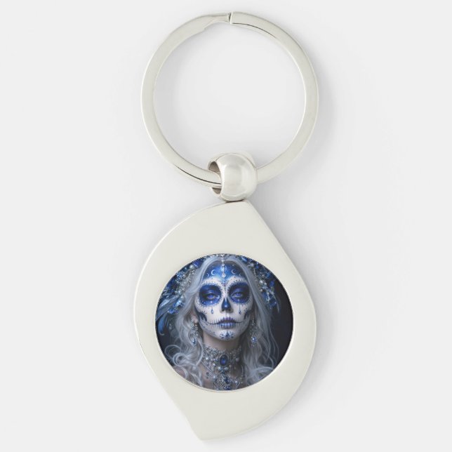 Sapphire Moon Calavera – Blue Celestial Day of the Key Ring (Front)
