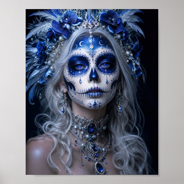 Sapphire Moon Calavera – Blue Celestial Day of the Poster (Front)