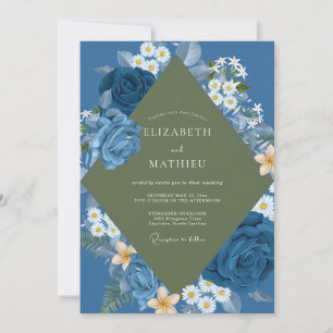 Sapphire Olive Daisy Eucalyptus Wedding Invitation