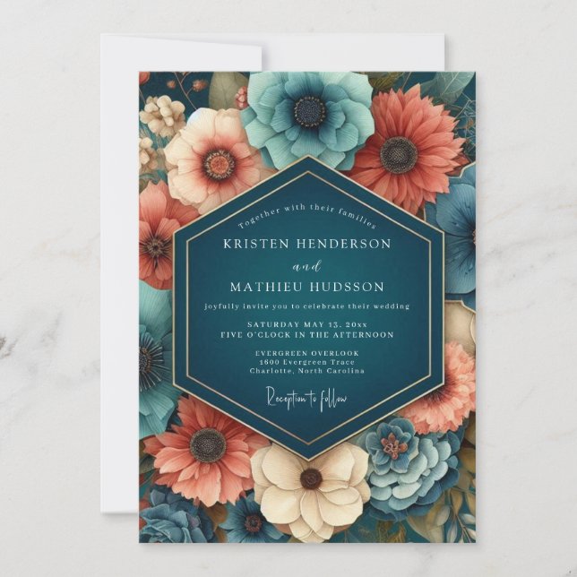Sapphire Paprika Dramatic Wedding Invitation (Front)