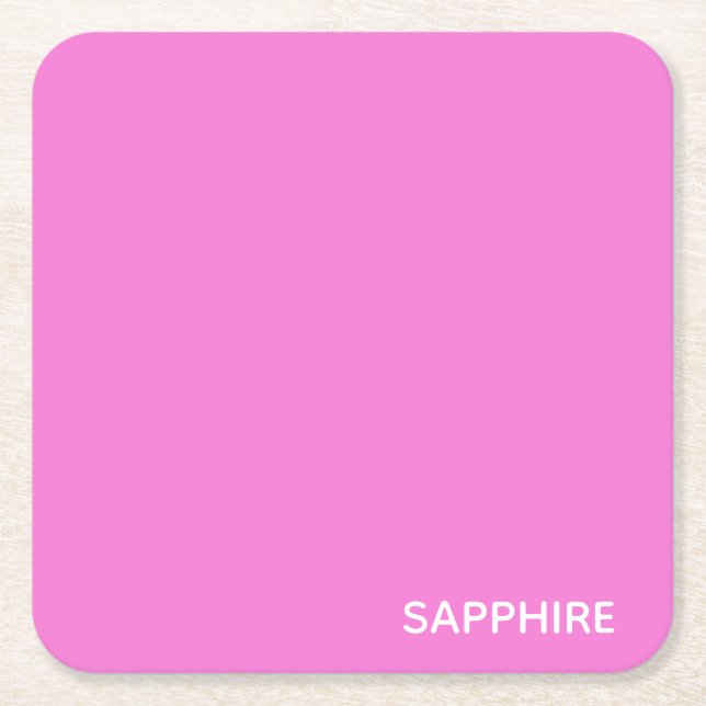 Sapphire pink color name square paper coaster (Front)