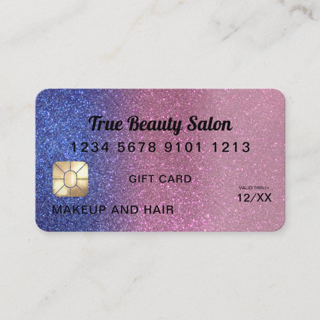 Sapphire Pink Glitter Credit Card Gift Certificate (Front)