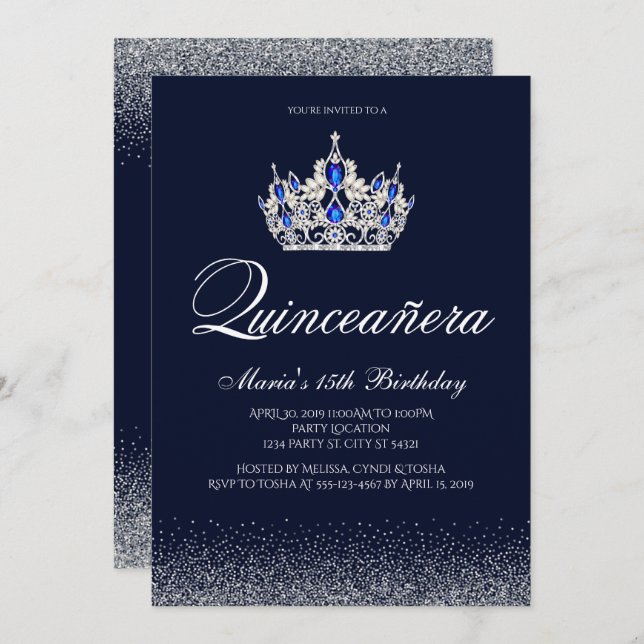 Sapphire Quinceanera Invitations (Front/Back)