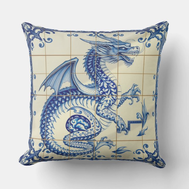 sapphire serpent dragon outdoor pillow (Front)