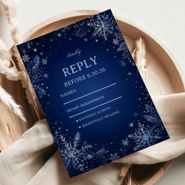Sapphire Snowflakes Beneath Glittering RSVP Card (Creator Uploaded)