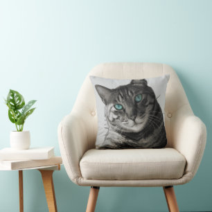 Sapphire Soul - Silent Look Feline Fine Art Deco Cushion