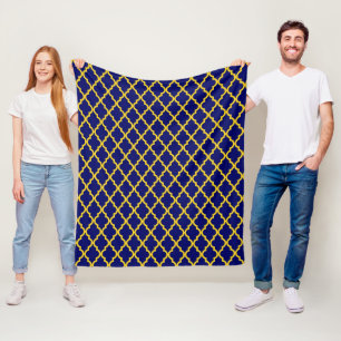 Sapphire Sun: Blue & Yellow Boho Moroccan Elegance Fleece Blanket