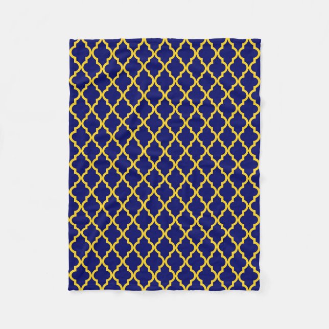 Sapphire Sun: Blue & Yellow Boho Moroccan Elegance Fleece Blanket (Front)