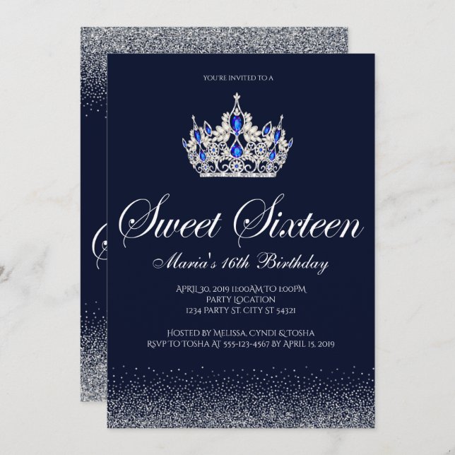 Sapphire Sweet 16 Birthday Invitations (Front/Back)