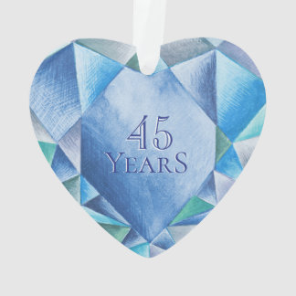 Sapphire Watercolor Heart 45th Wedding Anniversary Ornament