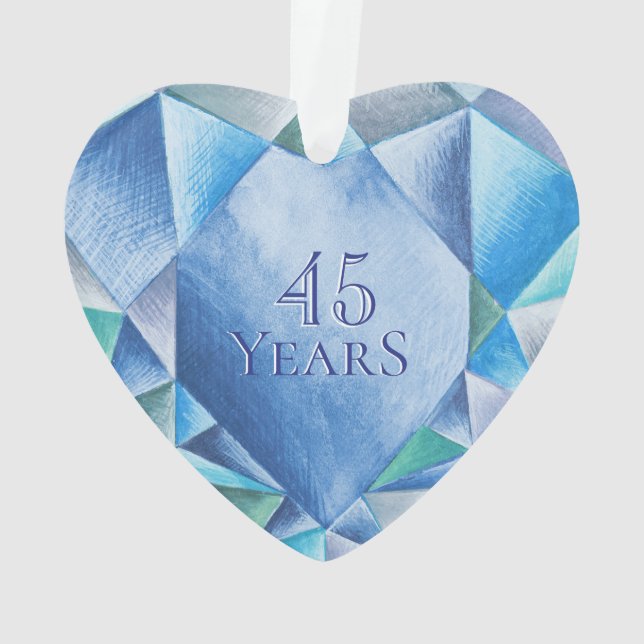 Sapphire Watercolor Heart 45th Wedding Anniversary Ornament (Back)