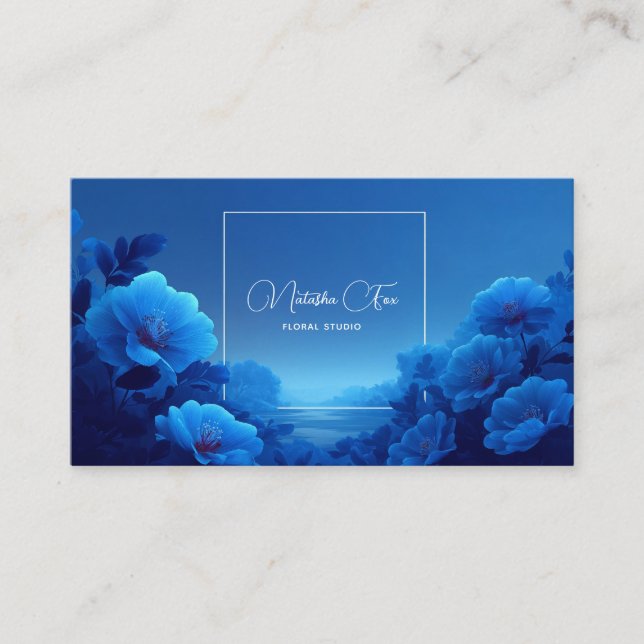 Sapphire Waters Blue Floral Modern Business Card (Front)