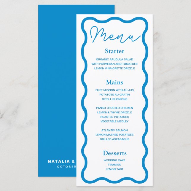 Sapphire Wavy Retro Wedding Menu (Front/Back)