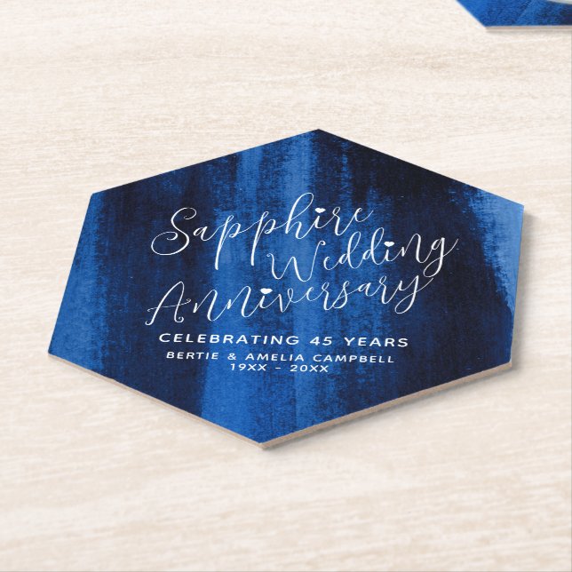 Sapphire wedding anniversary blue modern art paper coaster (Angled)