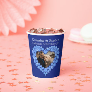 Sapphire wedding anniversary custom photo blue paper cups