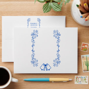 Sapphire Wedding Envelope Bells Scrollwork Design