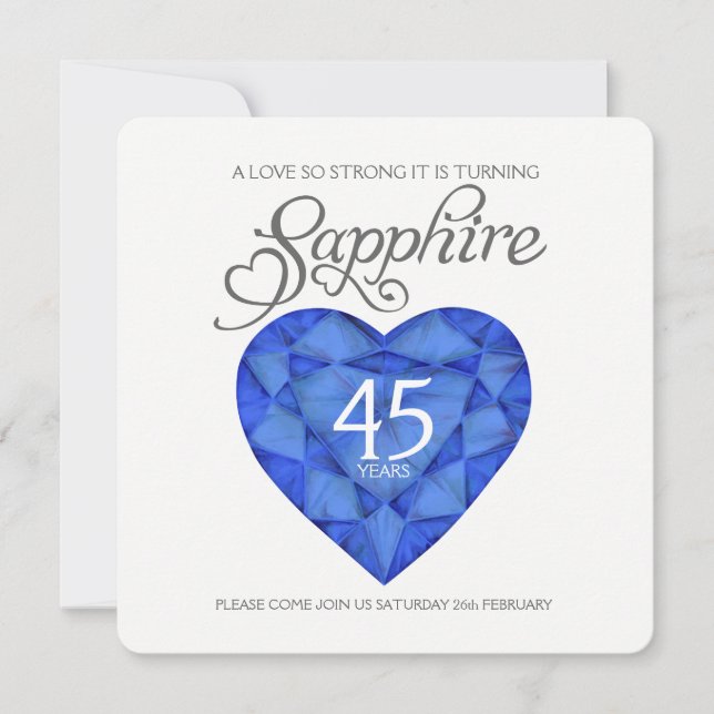 Sapphire wedding love so strong heart watercolor invitation (Front)