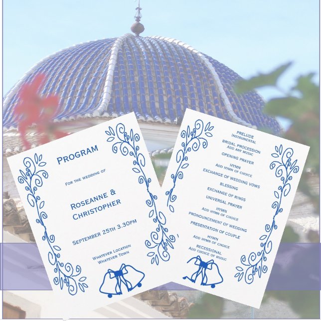 Sapphire Wedding Program Bells Scrollwork Design Programme (Sapphire wedding program bells and scrollwork design)