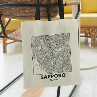 Sapporo, Japan, City Map Tote Bag