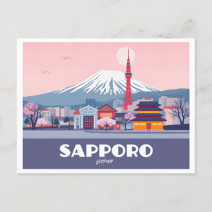 Sapporo Japan Hokkaido Cityscape Pastel Travel Postcard