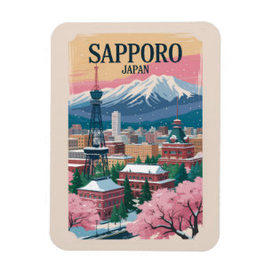 Sapporo Japan Illustration Travel Art Vintage Magnet