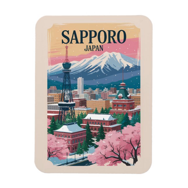 Sapporo Japan Illustration Travel Art Vintage Magnet (Vertical)