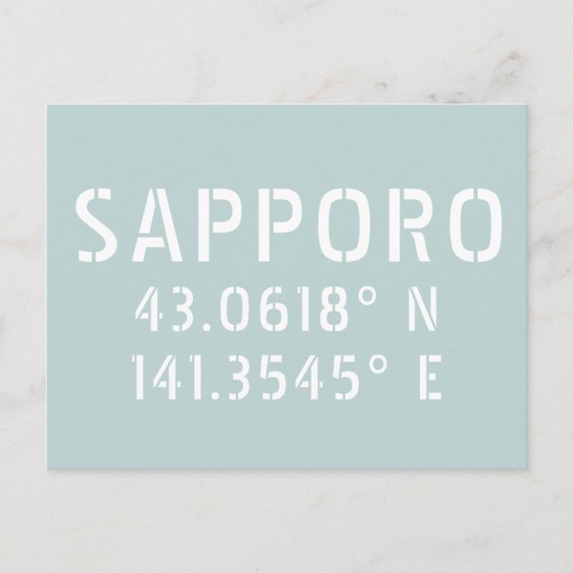 Sapporo Latitude & Longitude Coordinates   Postcard (Front)