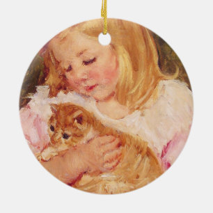 Sara Holding a Cat (by Mary Cassatt) Ceramic Tree Decoration