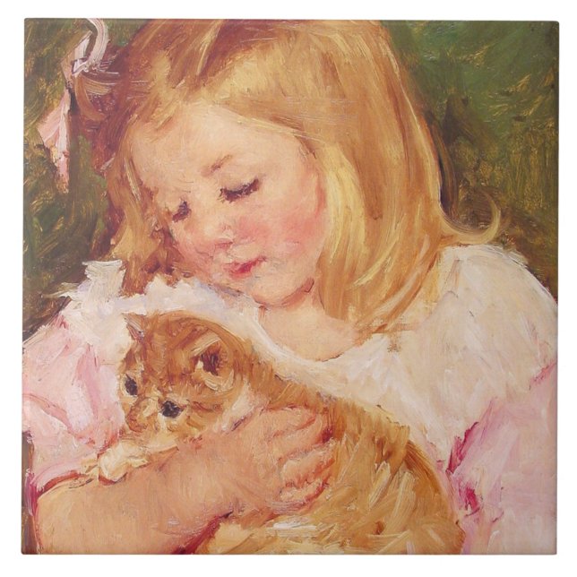 Sara Holding a Cat (by Mary Cassatt) Tile (Front)
