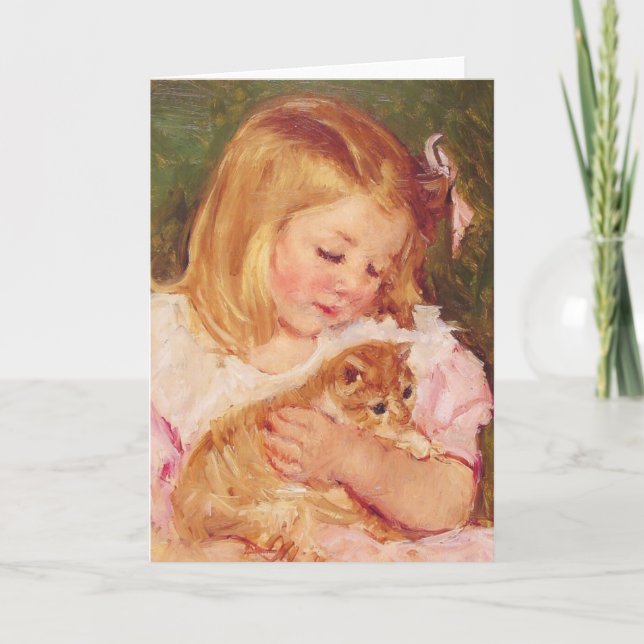 Sara holding a cat c. 1908 Mary Cassatt Card (Front)