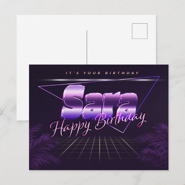 Sara Name First name purple postcard birthday (Front/Back)