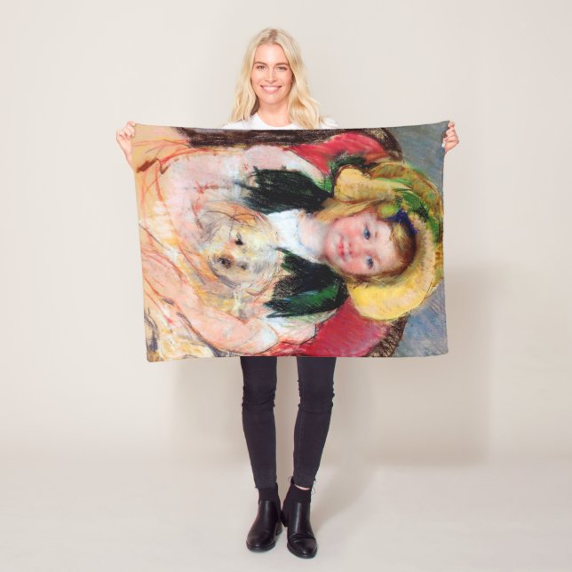 Sara with Her Dog, Cassatt Fleece Blanket (In Situ)