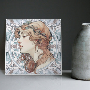 Sarah Bernhardt Inspired Artwork by Alphonse Mucha Tile