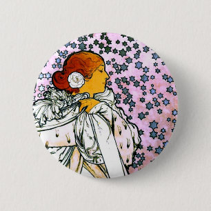 Sarah Bernhardt, La Dame aux Camélias, Mucha Fine 6 Cm Round Badge