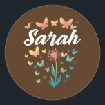 Sarah Birthday Sister Butterfly Dandelion Name  Classic Round Sticker<br><div class="desc">Sarah Birthday Sister Butterfly Dandelion Name Gift. Perfect gift for your dad,  mom,  papa,  men,  women,  friend and family members on Thanksgiving Day,  Christmas Day,  Mothers Day,  Fathers Day,  4th of July,  1776 Independent day,  Veterans Day,  Halloween Day,  Patrick's Day</div>