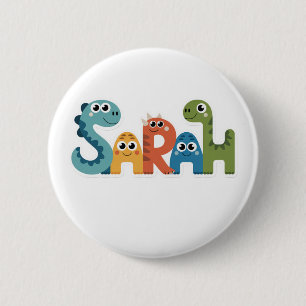 Sarah Dinosaur Name  Cute Dino Letters Design 6 Cm Round Badge