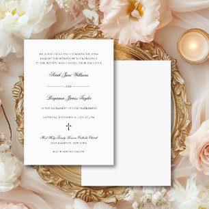 Sarah Elegant Black & White Catholic Wedding Invitation