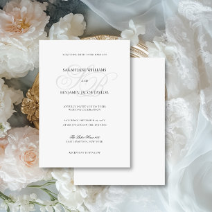 Sarah Elegant Monogram Black & White Wedding Invitation