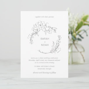 Sarah Grey Floral Wreath Modern Wedding Invitation