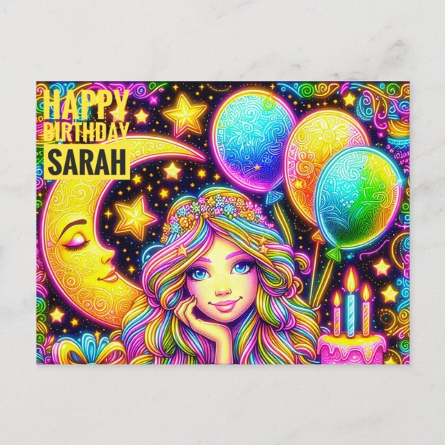 SARAH ~ HAPPY BIRTHDAY ~  3D Rainbow Girl ~ Postcard (Front)